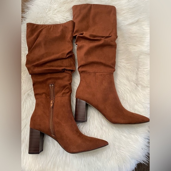 Just Fab~ Fiona Slouched Heeled Boot Luggage casual classic comfy 8.5 NIB - Picture 4 of 8